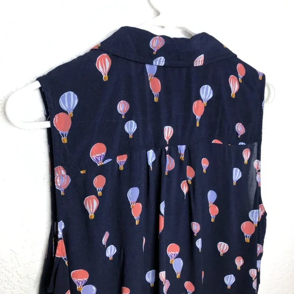 Anthropologie Maeve navy blue pink hot air balloon sleeveless top size Large - Picture 13 of 16